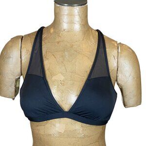 Shade & Shore Black Mesh Accent Triangle Bikini Top Cross Back Strap S 30A